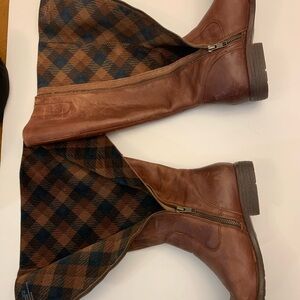 Born Brand Brown Leather Boots with Plaid Design